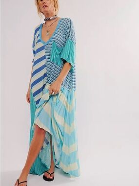 Free People Striped Maxi Dress in Blue and Teal